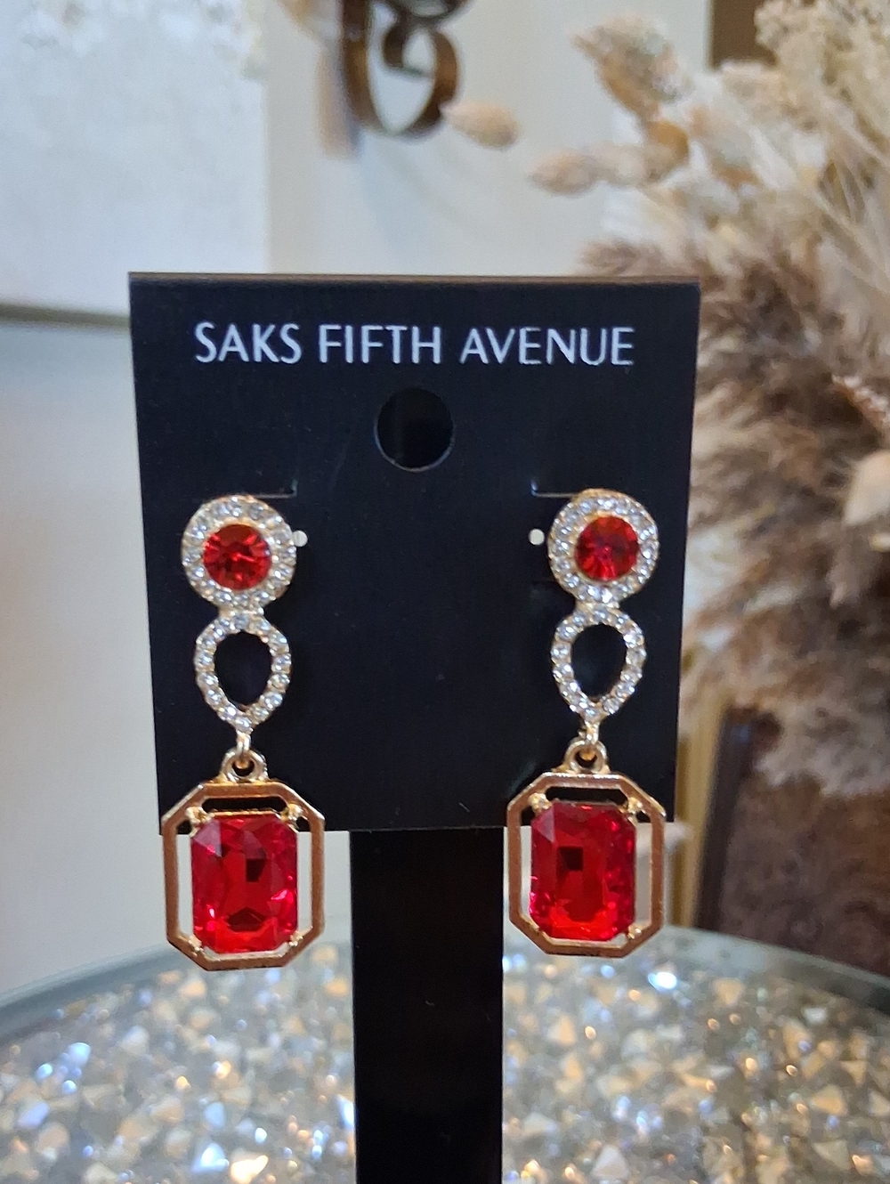 New Women's Red Crystal Drop Gold Statement Cocktail Earrings Jewelry - Picture 10 of 13